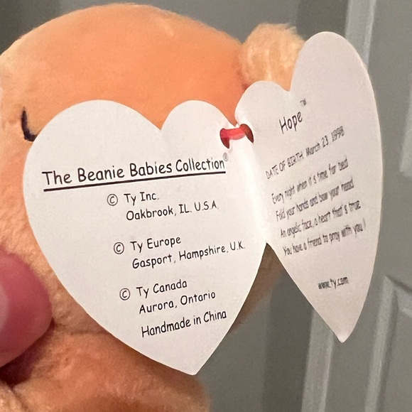 NWT Vintage Original 1998 Ty Beanie Baby “Hope” With Error Tags - Picture 5 of 11